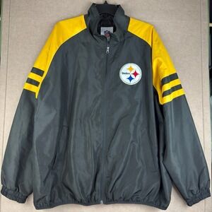 NFL Steelers Windbreaker Men‎ XL Black Yellow Jacket Embroidered Logo Full Zip